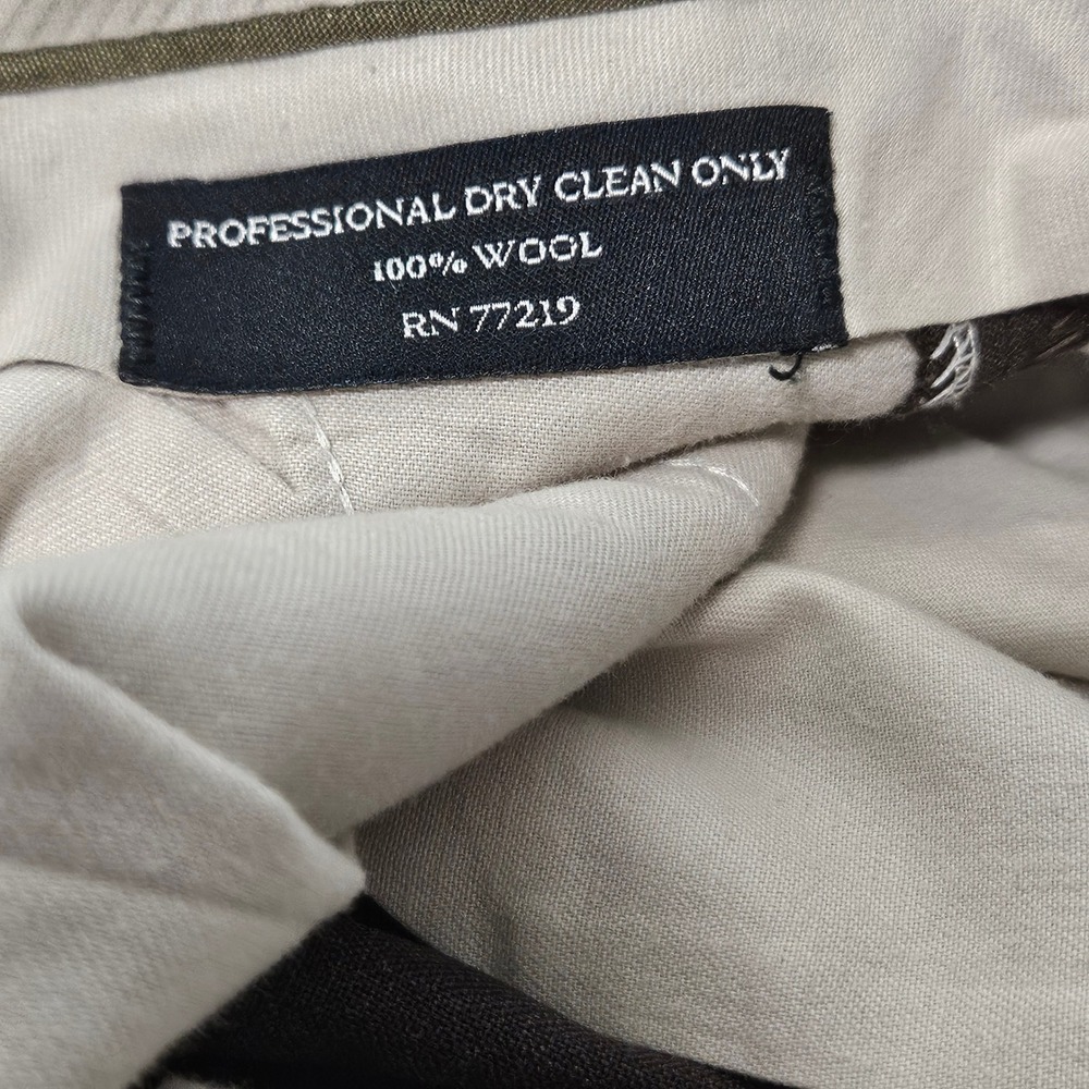 Cricketeer Men's 100% Wool Dress Trousers Brown Charcoal Cuffed Flat Front Waist - Picture 6 of 7